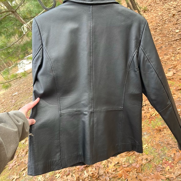 90s Massini Black Genuine Leather Single Button Blazer Jacket Size L - Picture 13 of 16